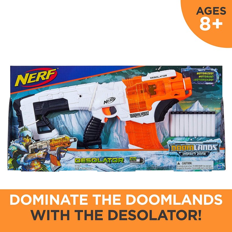 SúngNerf Desolator Doomlands Toy Blaster with 10-Dart Clip and 10 Official Doomlands Elite Darts for Kids, Teens, and Adults 